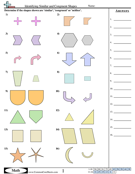 Shapes Worksheets - Identifying Similar and Congruent Shapes worksheet